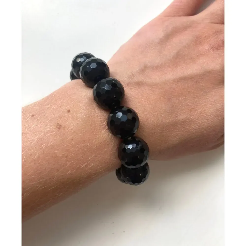 Chunky Edgy Grunge Lite Dark Academia Multifaceted Black Onyx Gemstone Bracelet